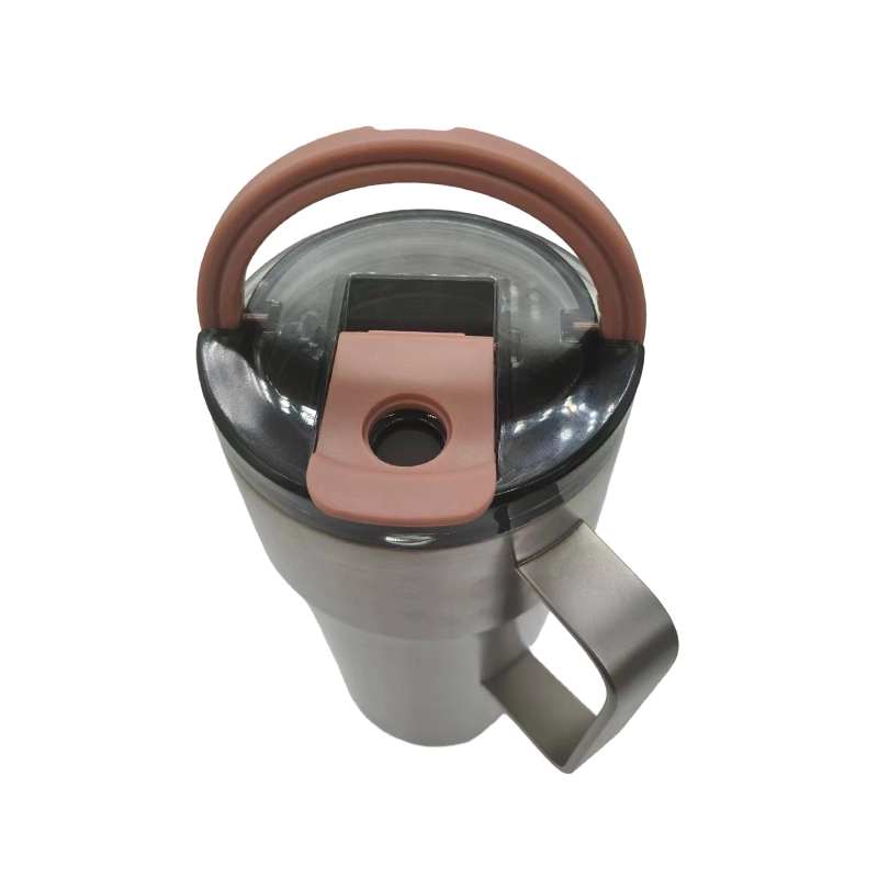 Leak Proof Stainless Steel Tumbler with Straw and Handle front view